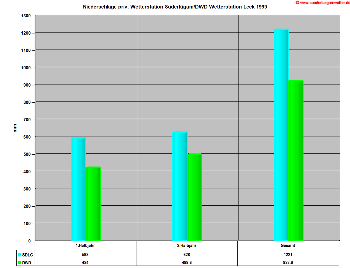 Niederschlge priv. Wetterstation Sderlgum/DWD Wetterstation Leck 1999