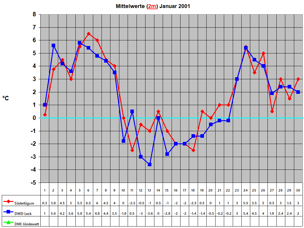 Mittelwerte (2m) Januar 2001