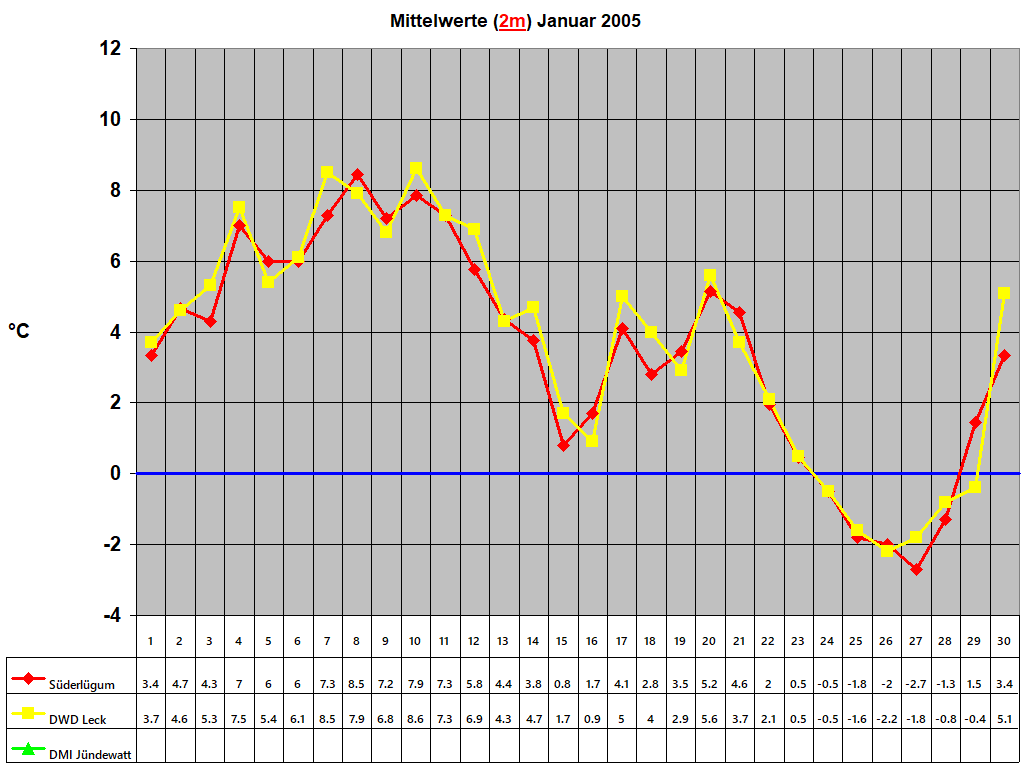 Mittelwerte (2m) Januar 2005