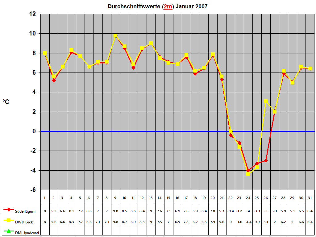 Durchschnittswerte (2m) Januar 2007