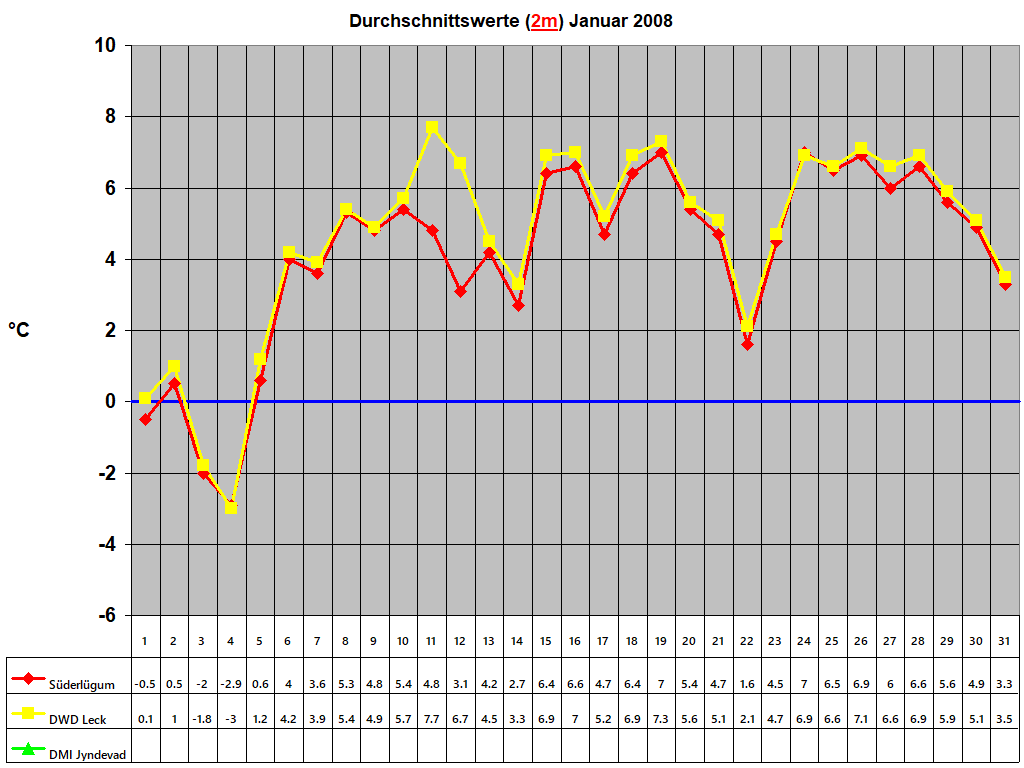 Durchschnittswerte (2m) Januar 2008