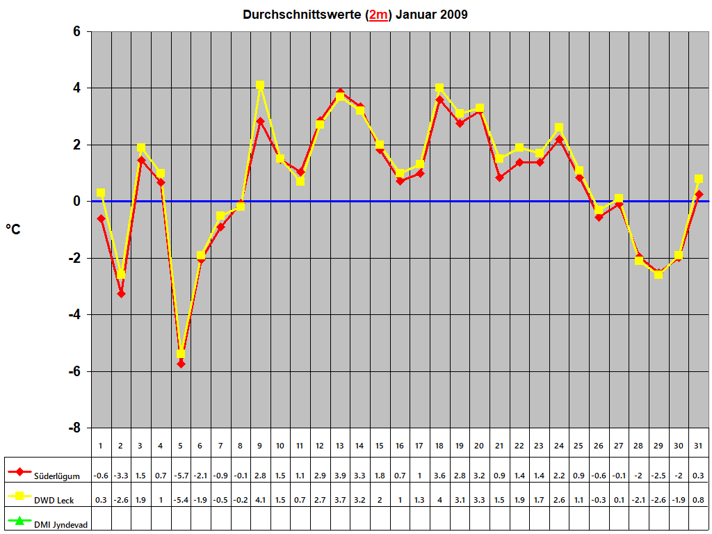 Durchschnittswerte (2m) Januar 2009