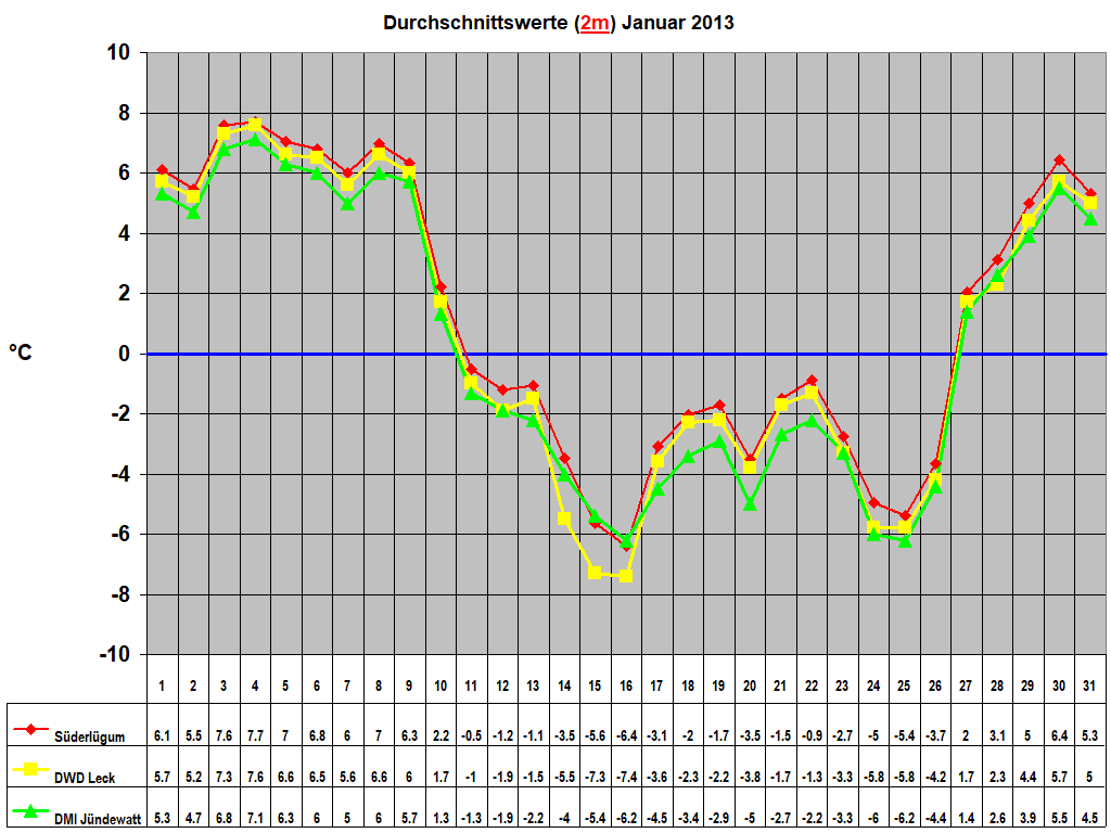 Durchschnittswerte (2m) Januar 2013