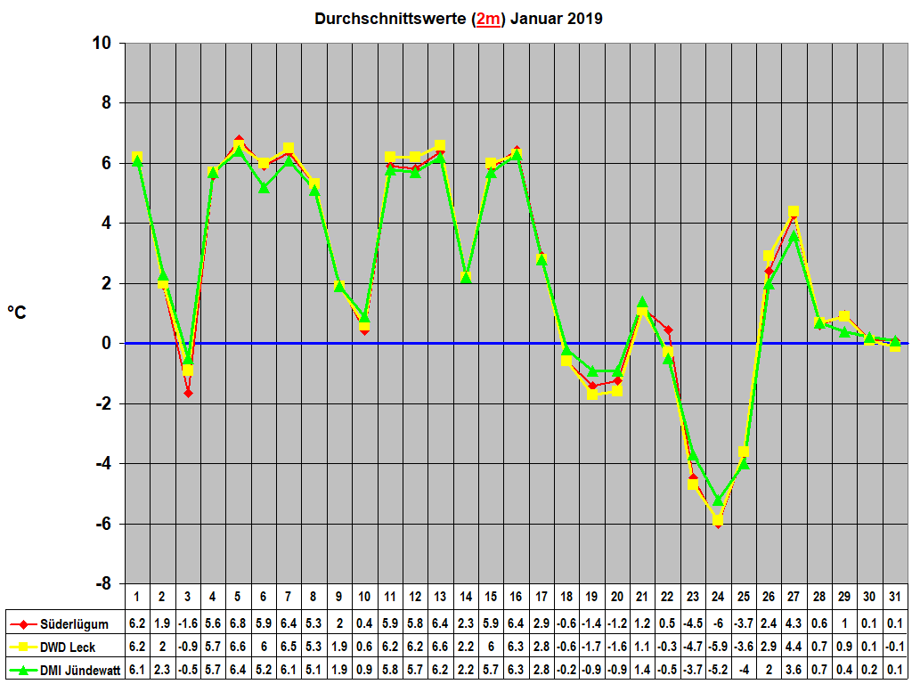 Durchschnittswerte (2m) Januar 2019