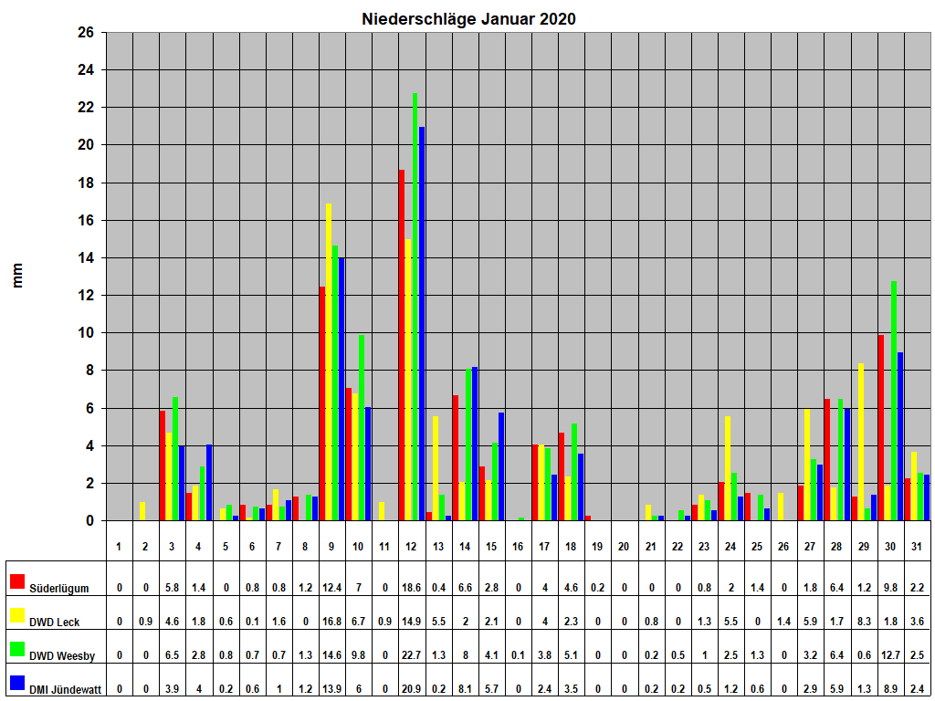 Niederschl�ge Januar 2020