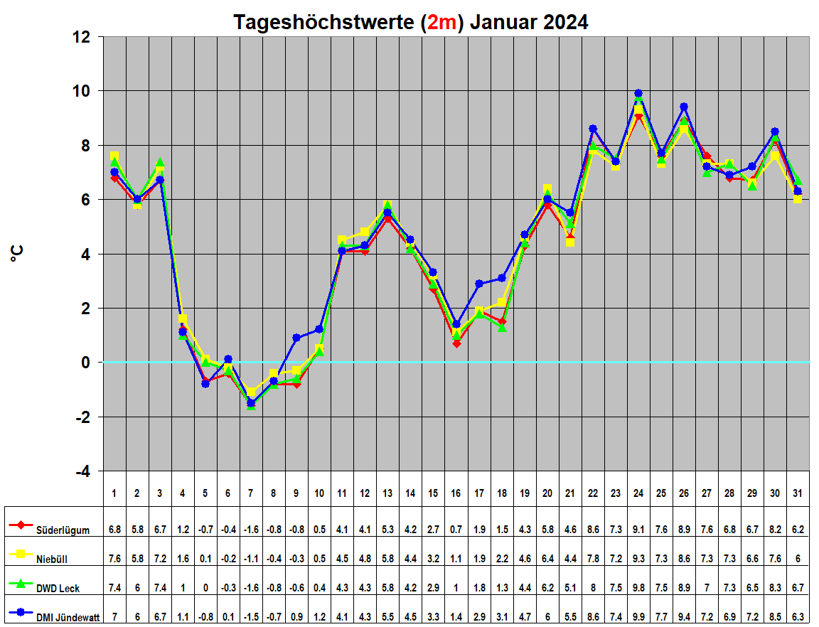 Tageshchstwerte (2m) Januar 2024