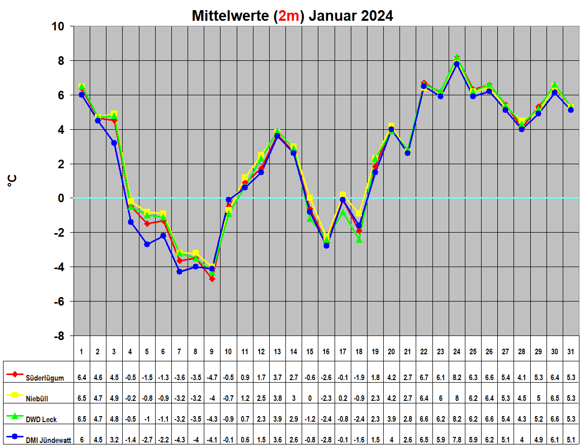 Mittelwerte (2m) Januar 2024