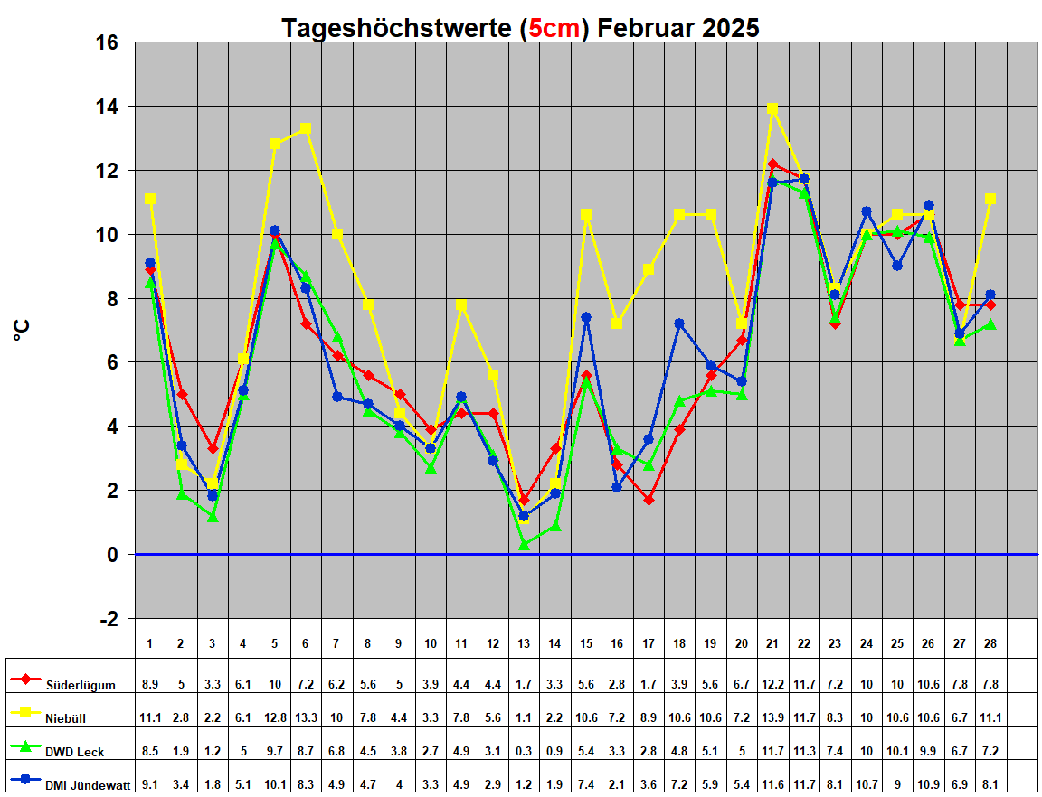 Tagesh�chstwerte (5cm) Februar 2025