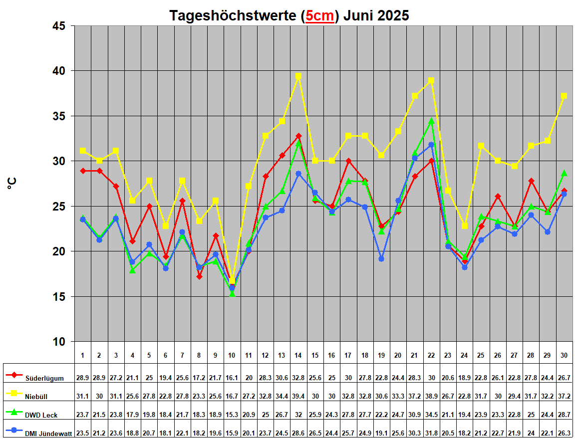 Tageshchstwerte (5cm) Juni 2025