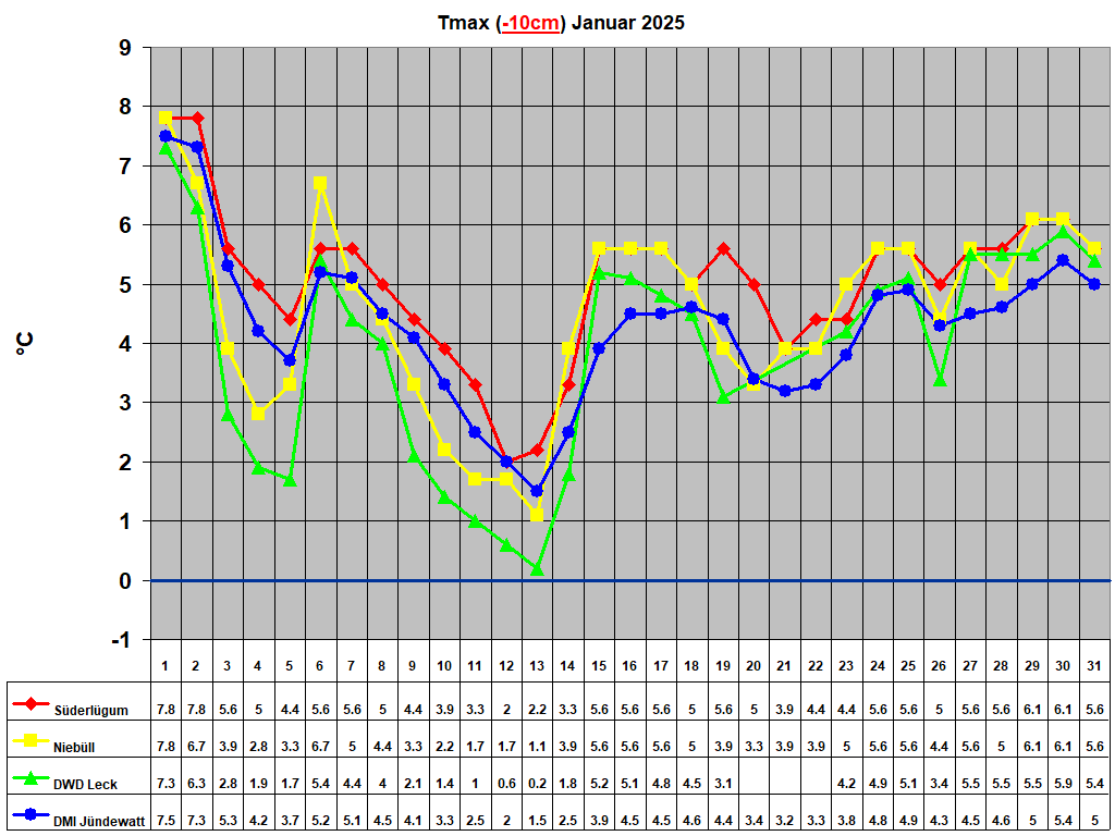 Tmax (-10cm) Januar 2025