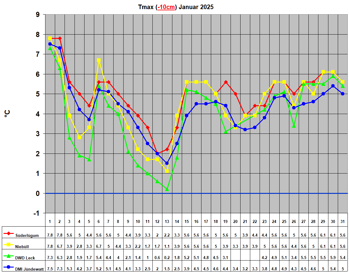 Tmax (-10cm) Januar 2025