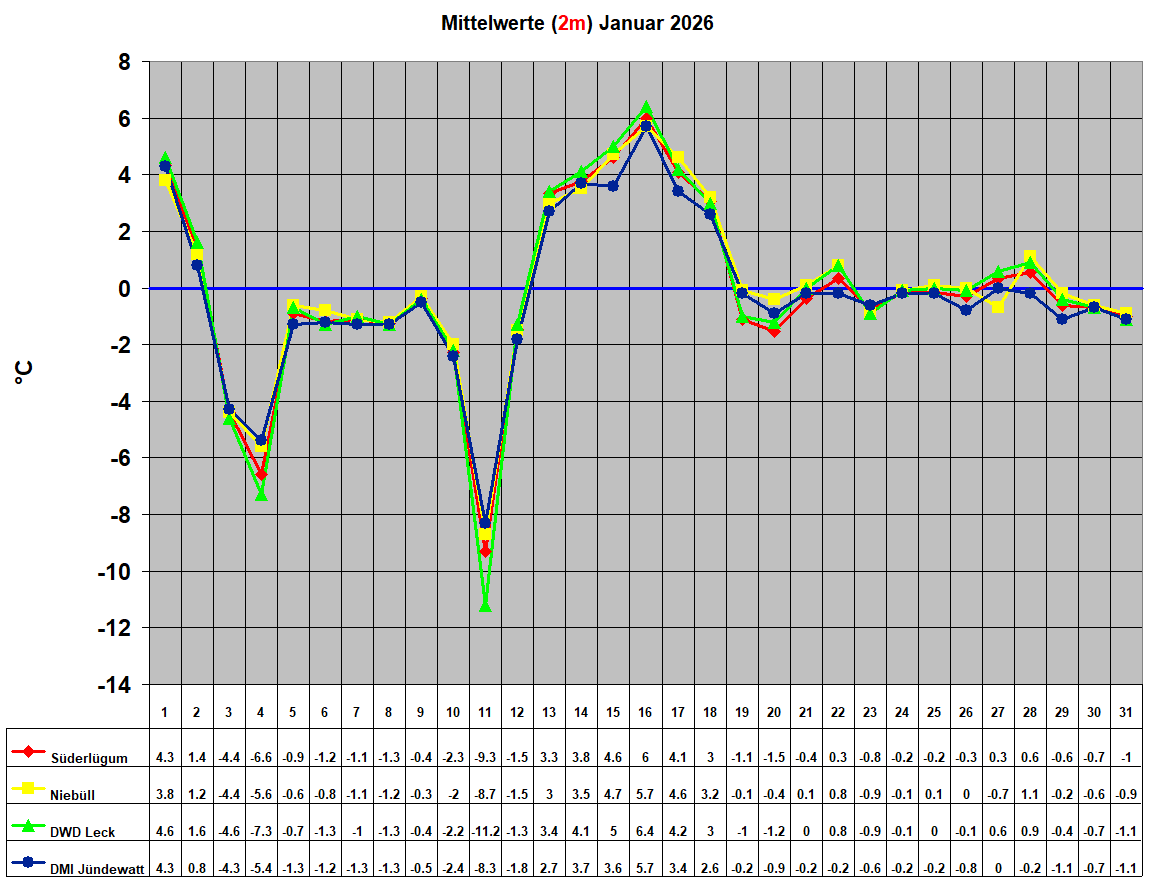 Mittelwerte (2m) Januar 2026