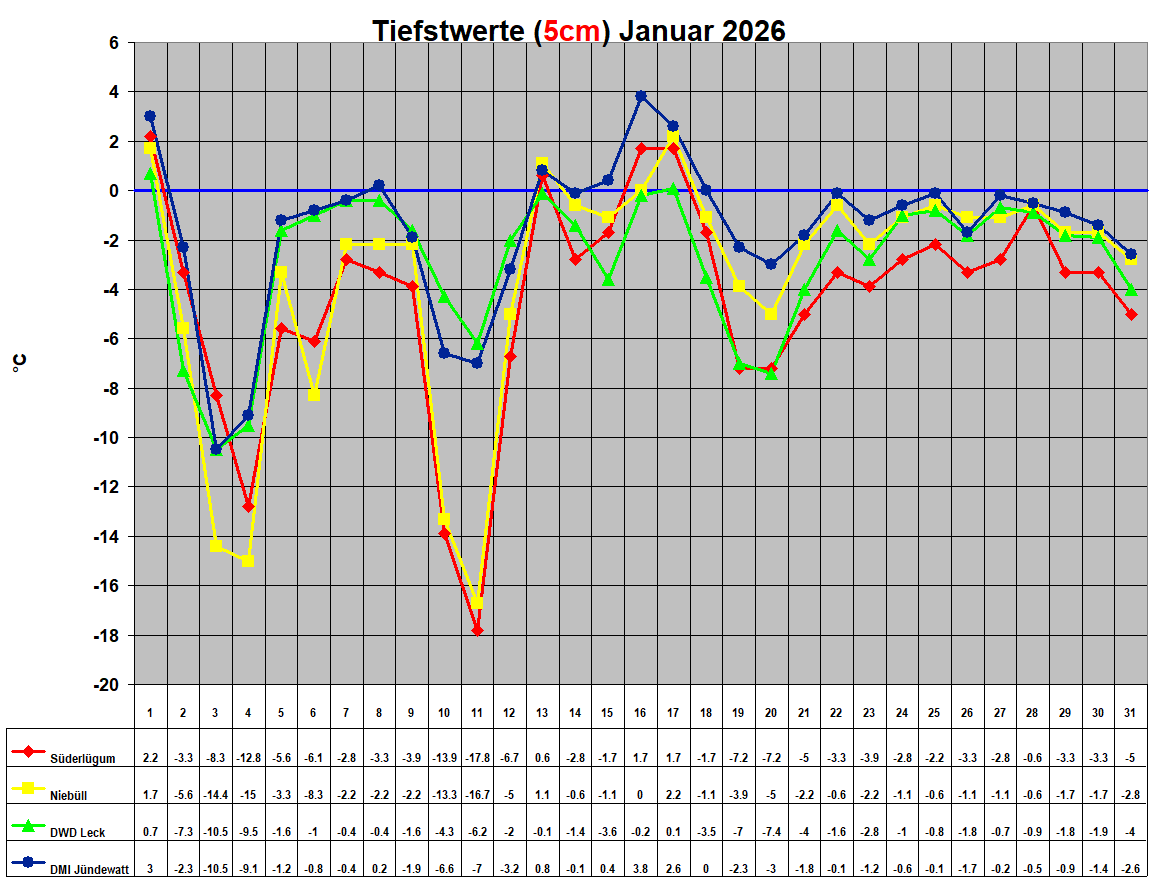 Tiefstwerte (5cm) Januar 2026