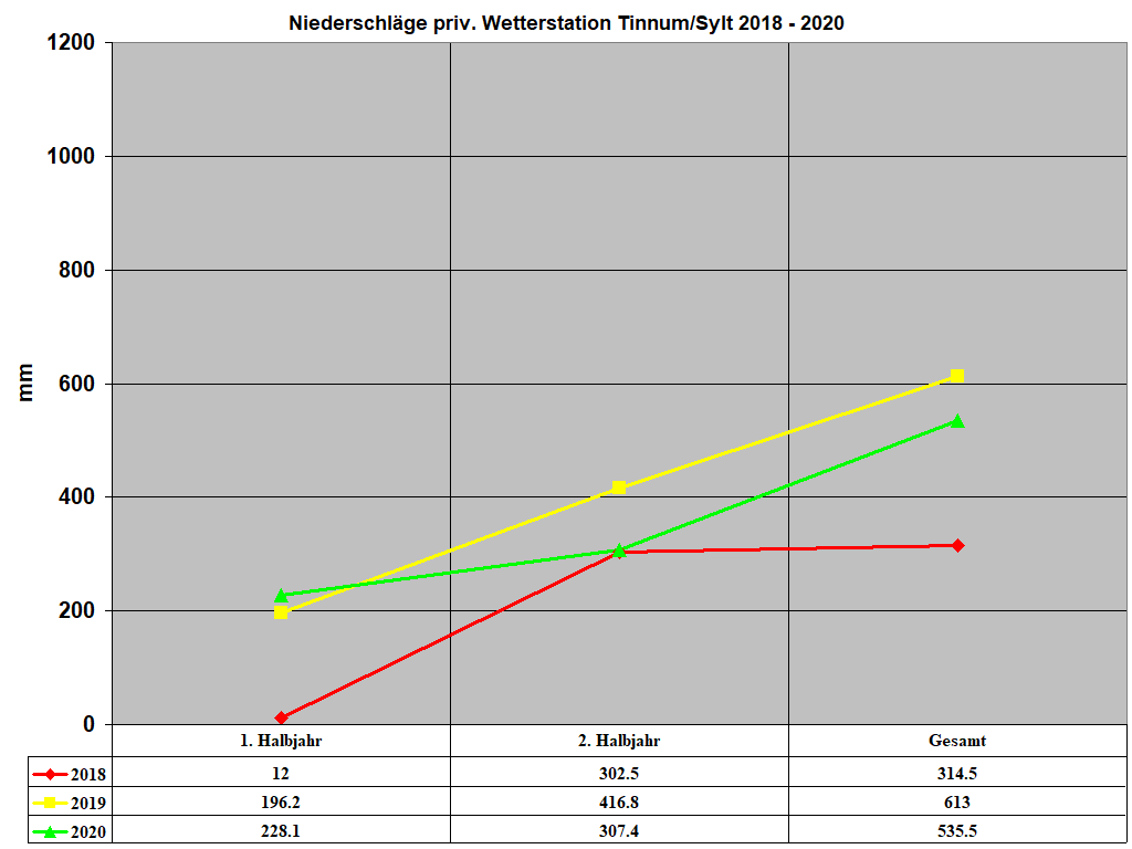 Niederschlge priv. Wetterstation Tinnum/Sylt 2018 - 2020